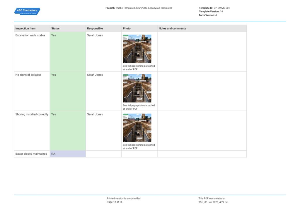 Excavation Safe Work Method Statement