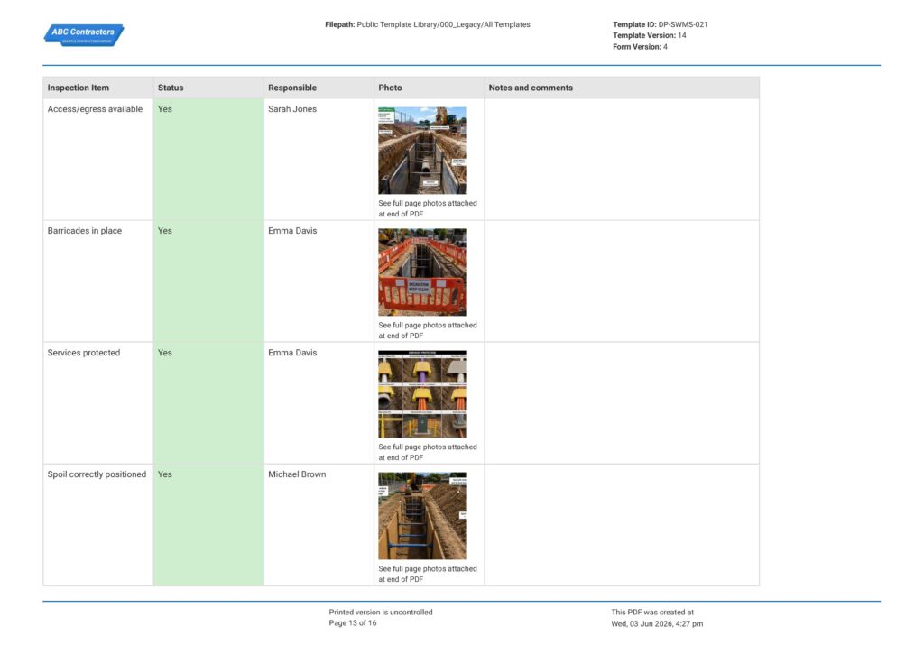 Excavation Safe Work Method Statement