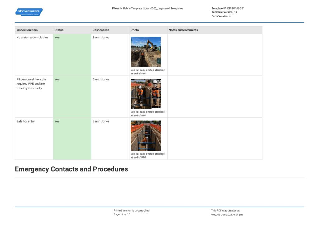 Excavation Safe Work Method Statement