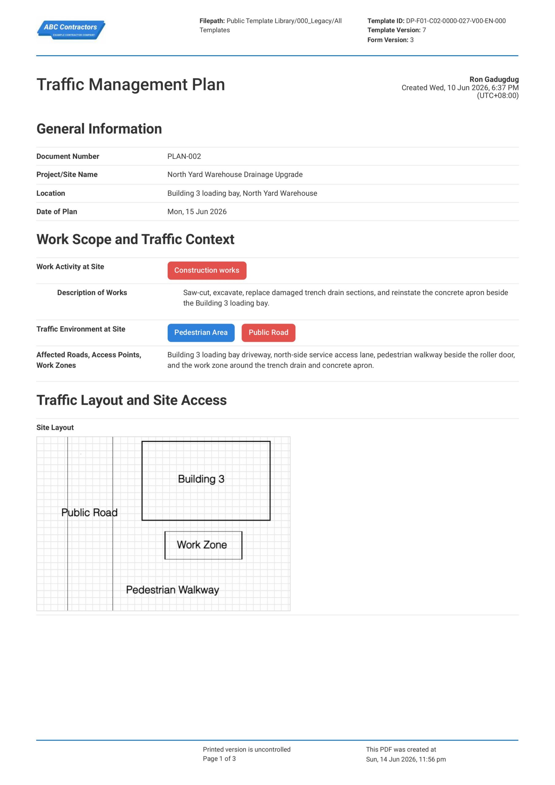 Traffic Management Plan Template
