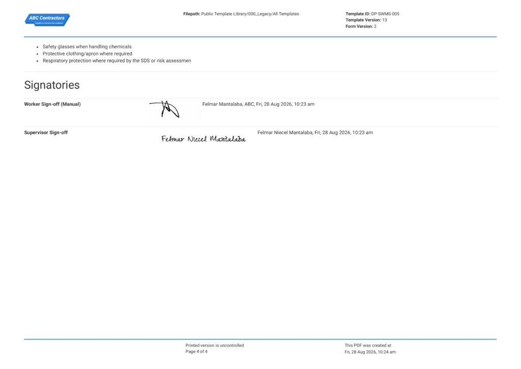 Cleaning Safe Work Method Statement