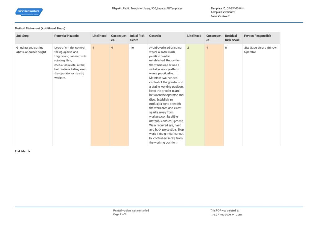 Angle Grinder Safe Work Method Statement (SWMS)7