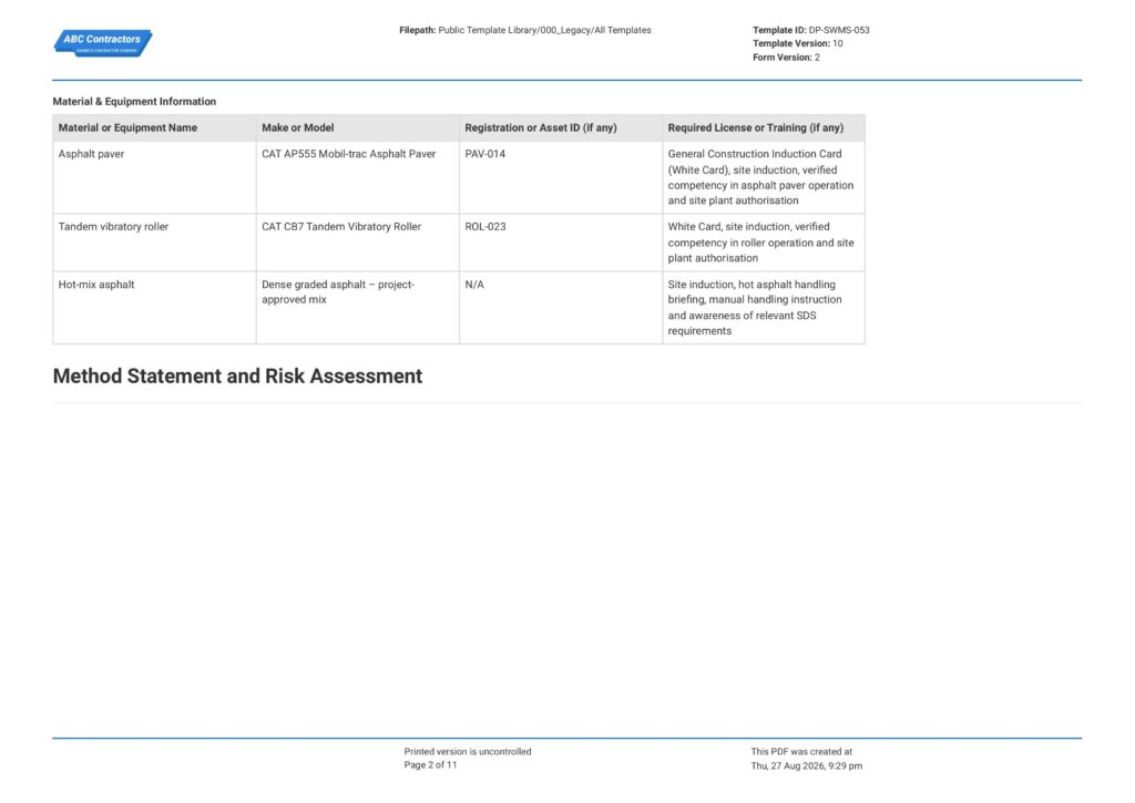 Asphalting Safe Work Method Statement (SWMS)2