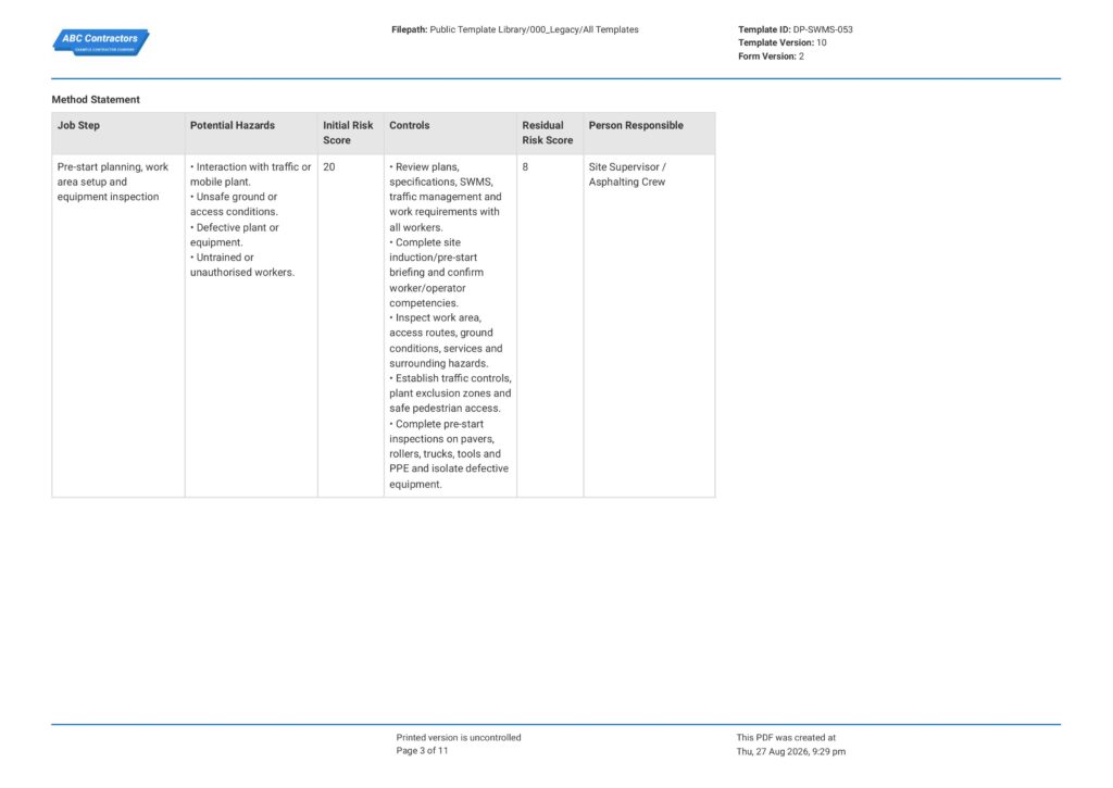 Asphalting Safe Work Method Statement (SWMS)3