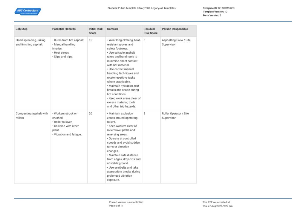 Asphalting Safe Work Method Statement (SWMS)6