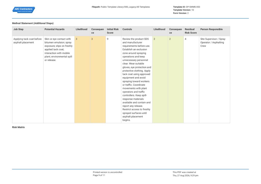 Asphalting Safe Work Method Statement (SWMS)9