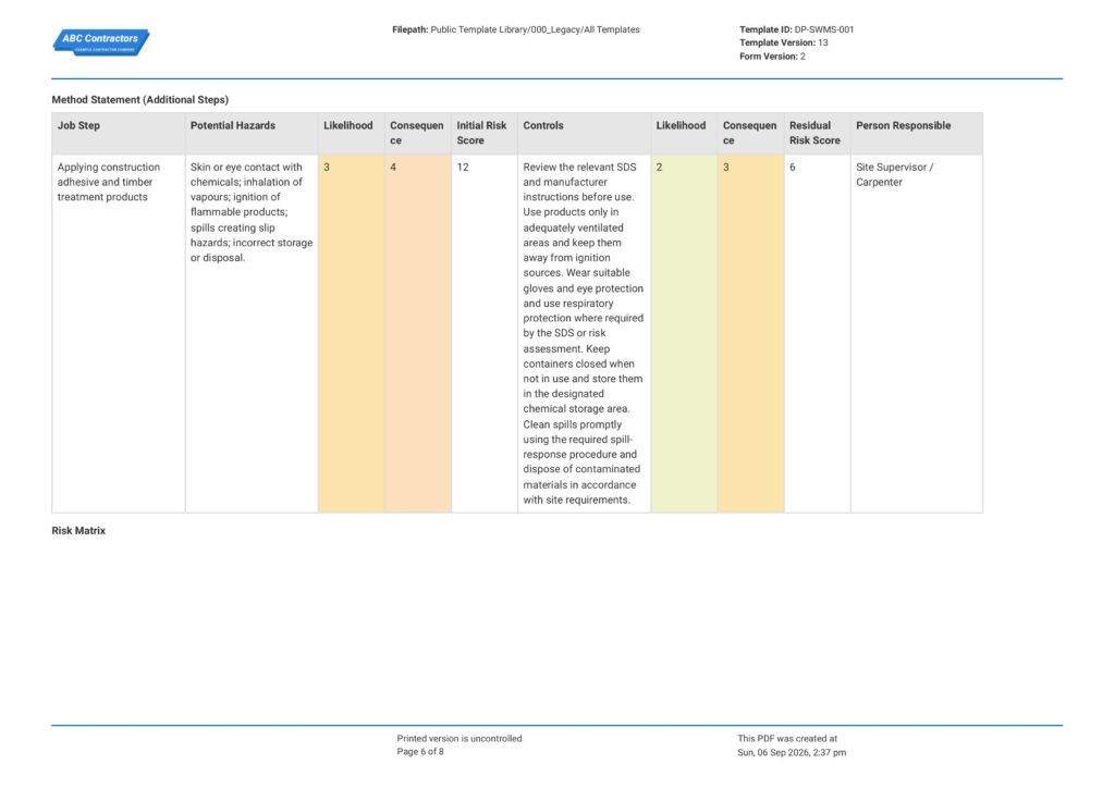 Carpentry Safe Work Method Statement (SWMS)6