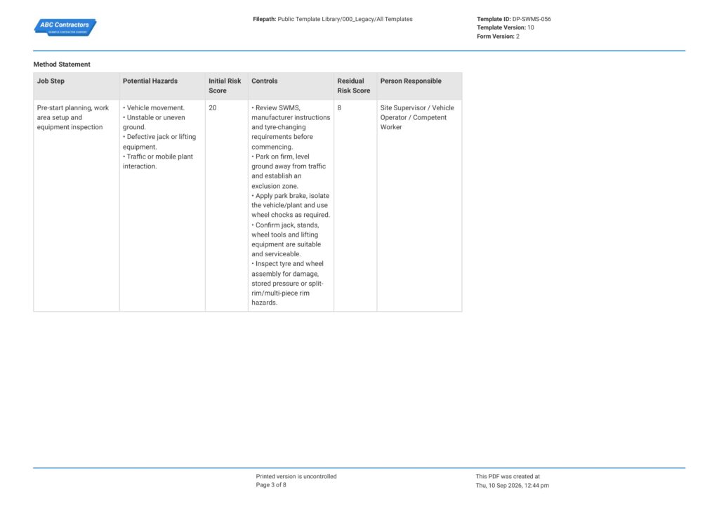 Changing Tyre Safe Work Method Statement (SWMS)3