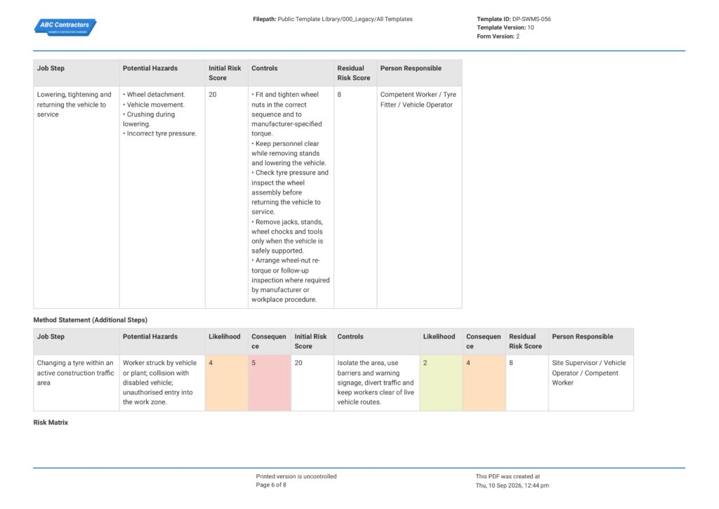 Changing Tyre Safe Work Method Statement (SWMS)6