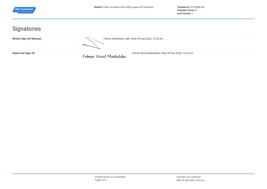 Chemical Handling Safe Work Method Statement