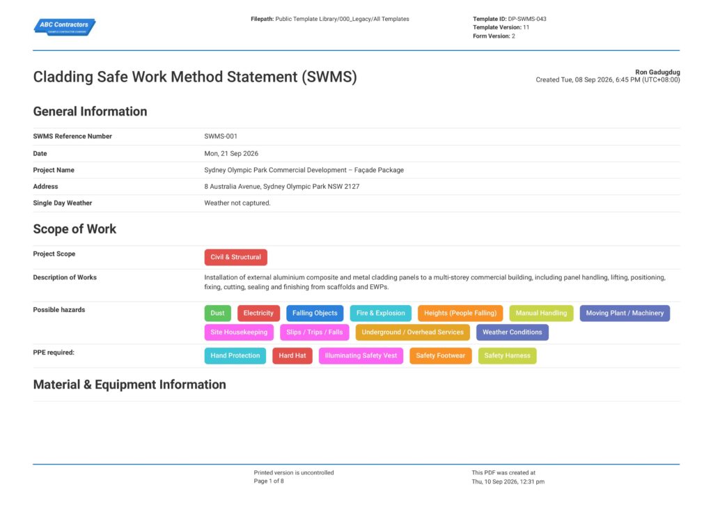 Cladding Safe Work Method Statement (SWMS)1