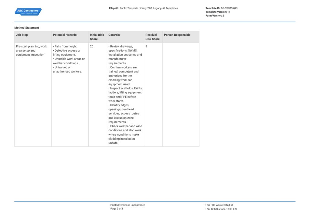 Cladding Safe Work Method Statement (SWMS)3
