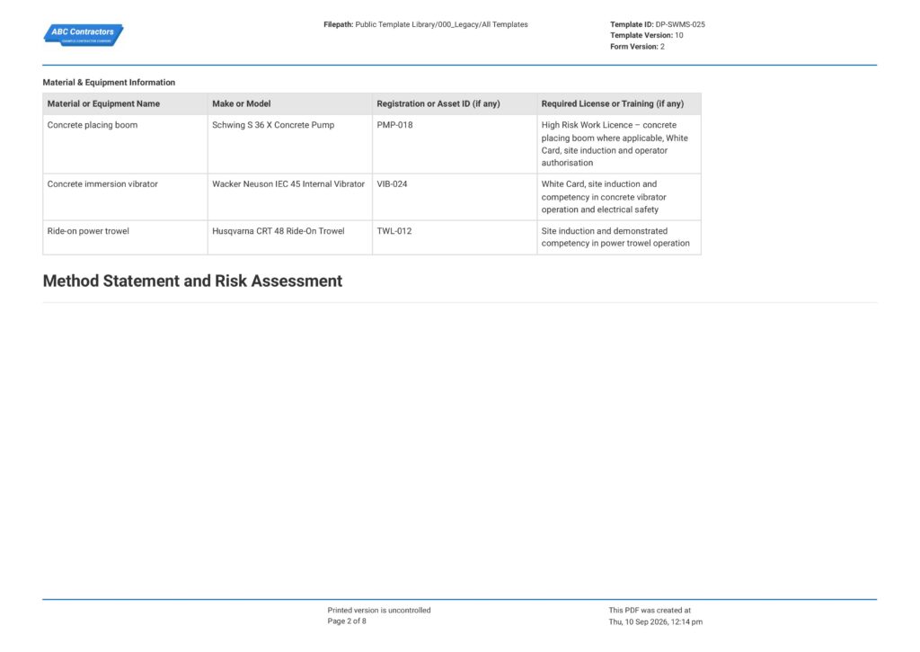 Concreting Safe Work Method Statement (SWMS)2