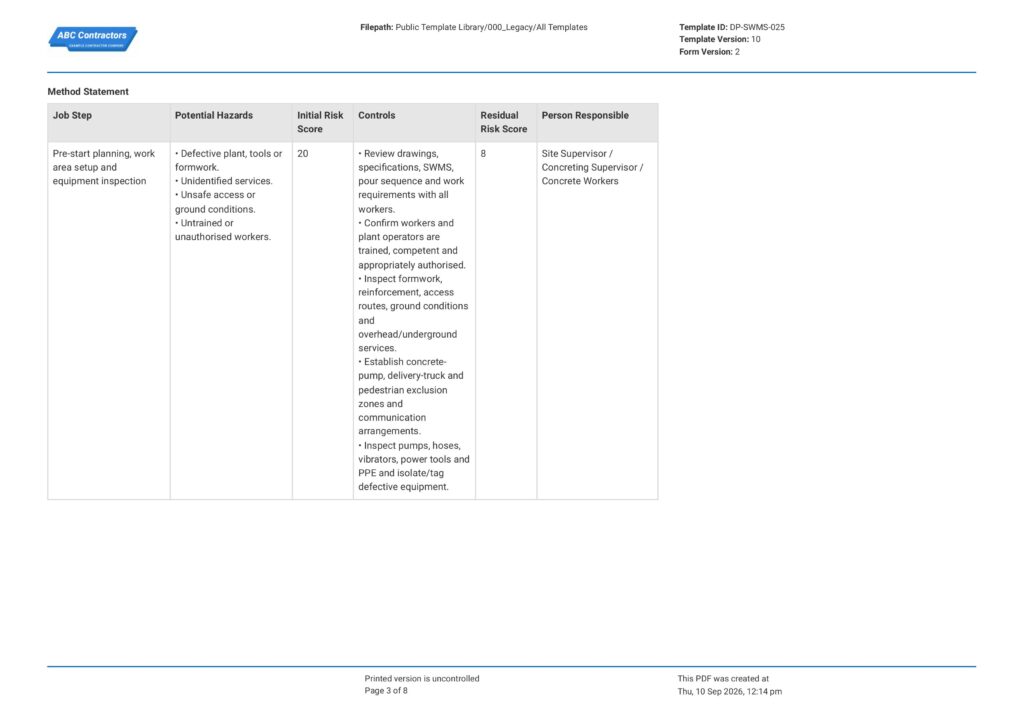 Concreting Safe Work Method Statement (SWMS)3