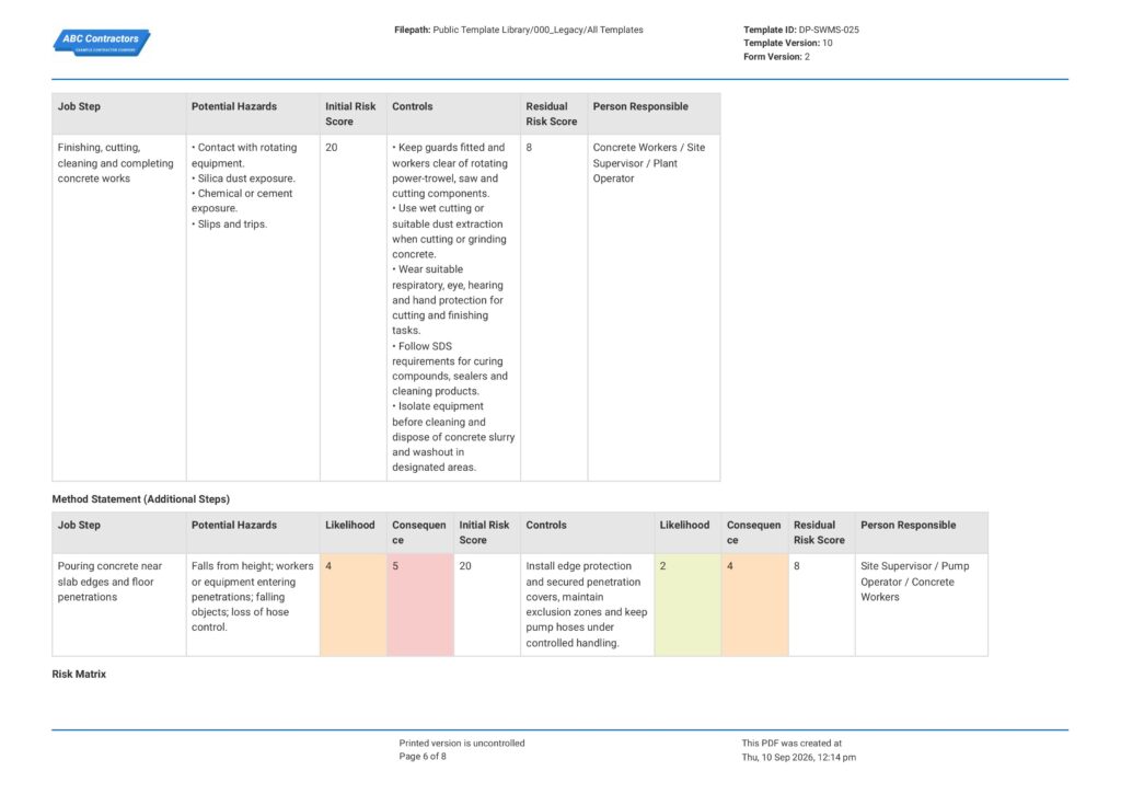 Concreting Safe Work Method Statement (SWMS)6