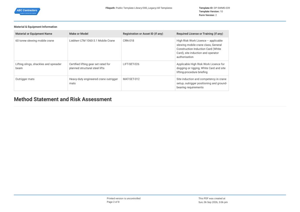 Cranes Safe Work Method Statement (SWMS)2