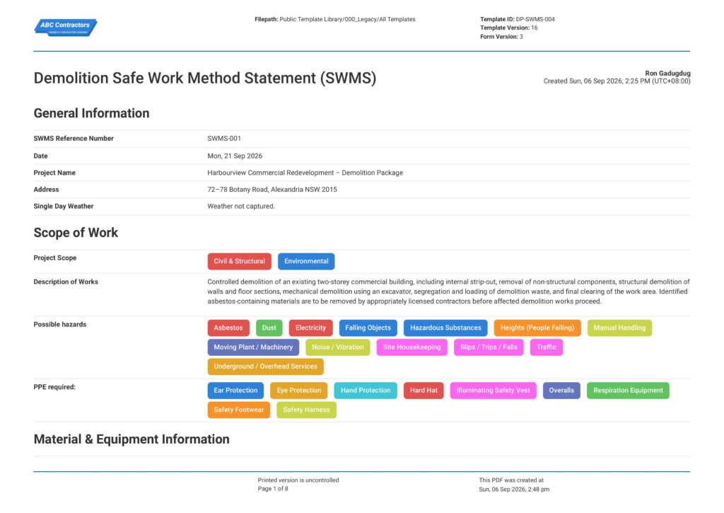 Demolition Safe Work Method Statement (SWMS)1
