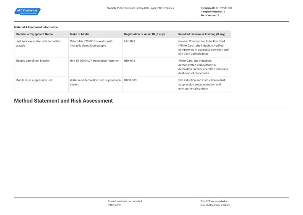 Demolition Safe Work Method Statement (SWMS)2