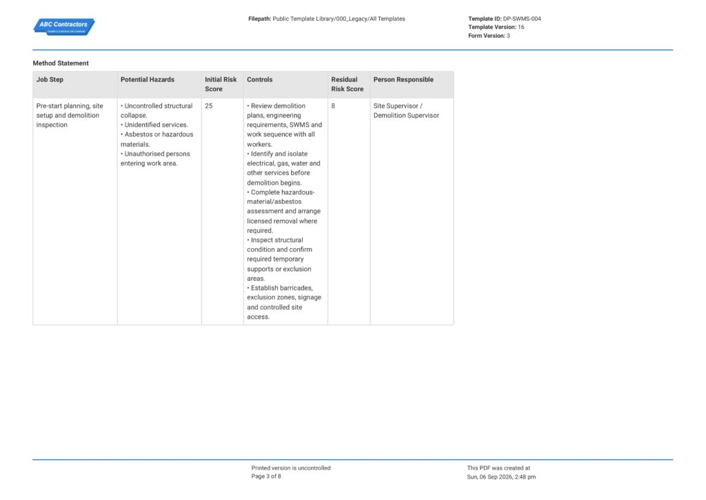 Demolition Safe Work Method Statement (SWMS)3