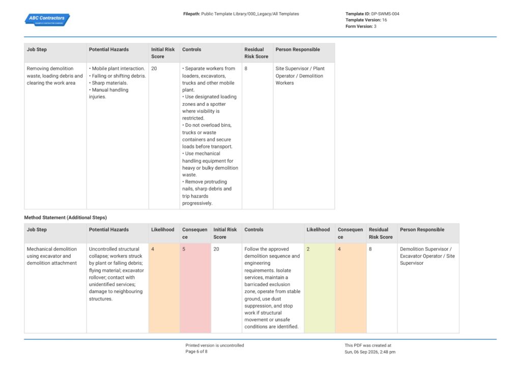 Demolition Safe Work Method Statement (SWMS)6