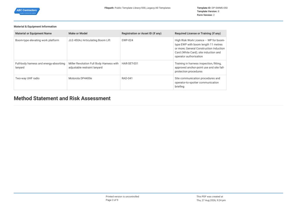 EWP Safe Work Method Statement (SWMS)2