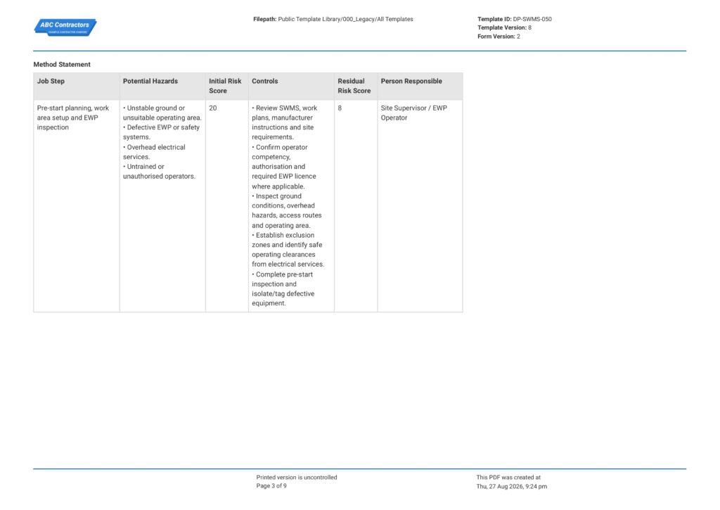 EWP Safe Work Method Statement (SWMS)3