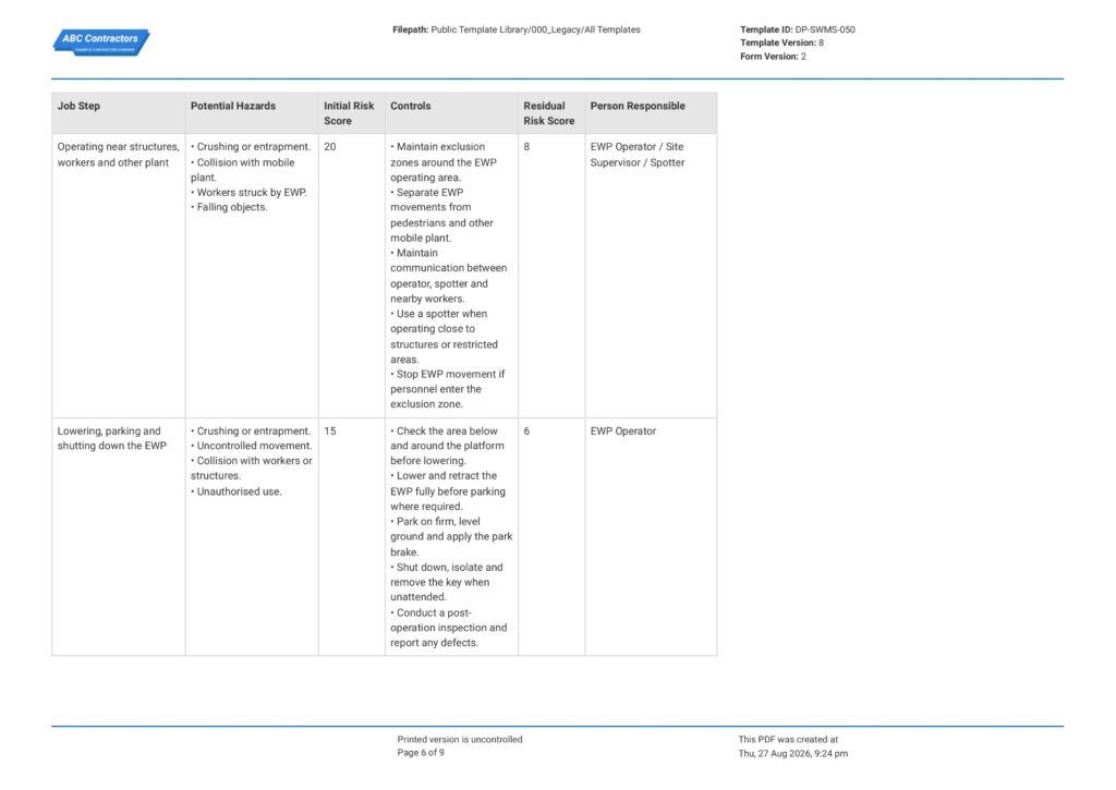 EWP Safe Work Method Statement (SWMS)6