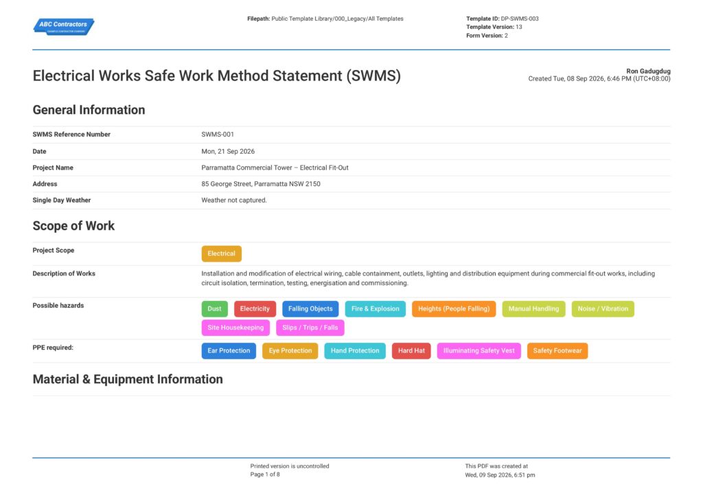 Electrical Works Safe Work Method Statement (SWMS)1