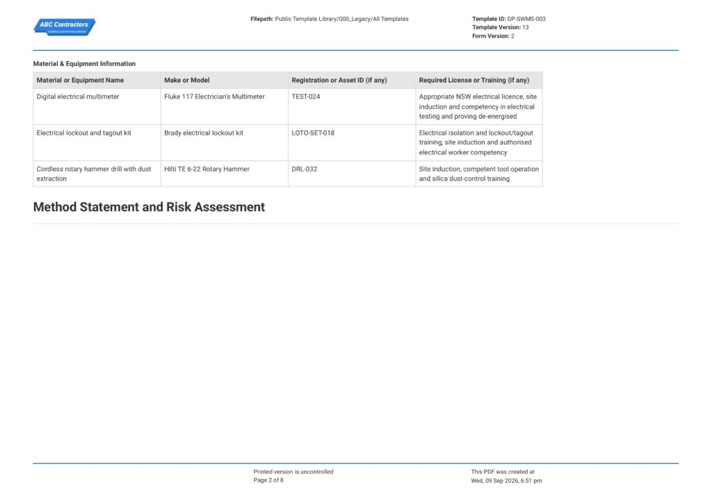 Electrical Works Safe Work Method Statement (SWMS)2