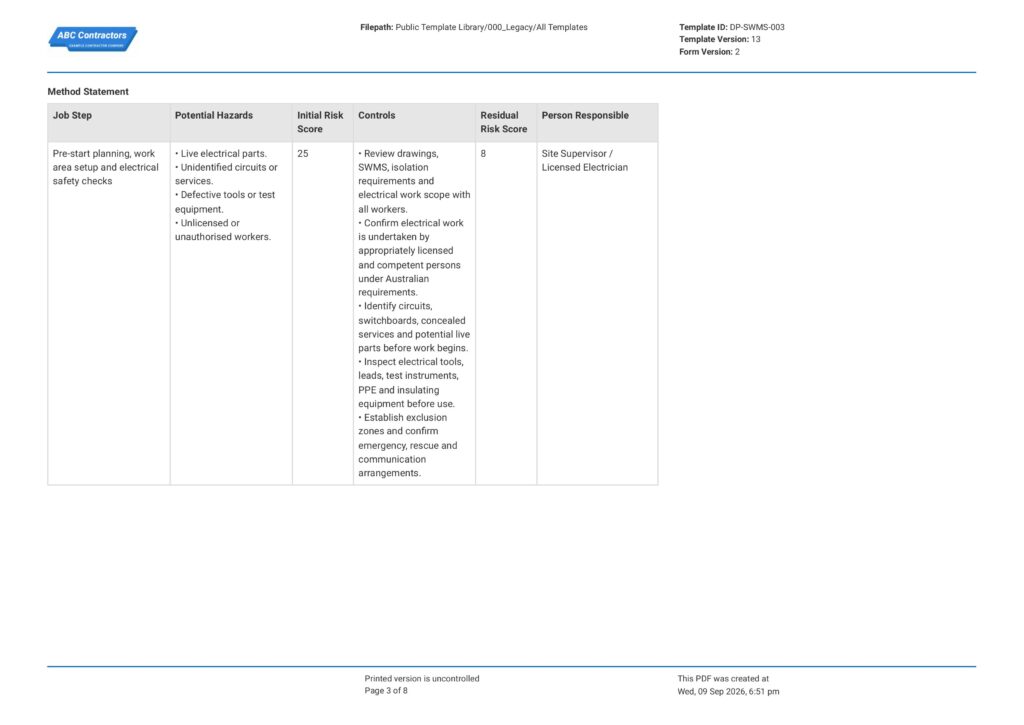 Electrical Works Safe Work Method Statement (SWMS)3