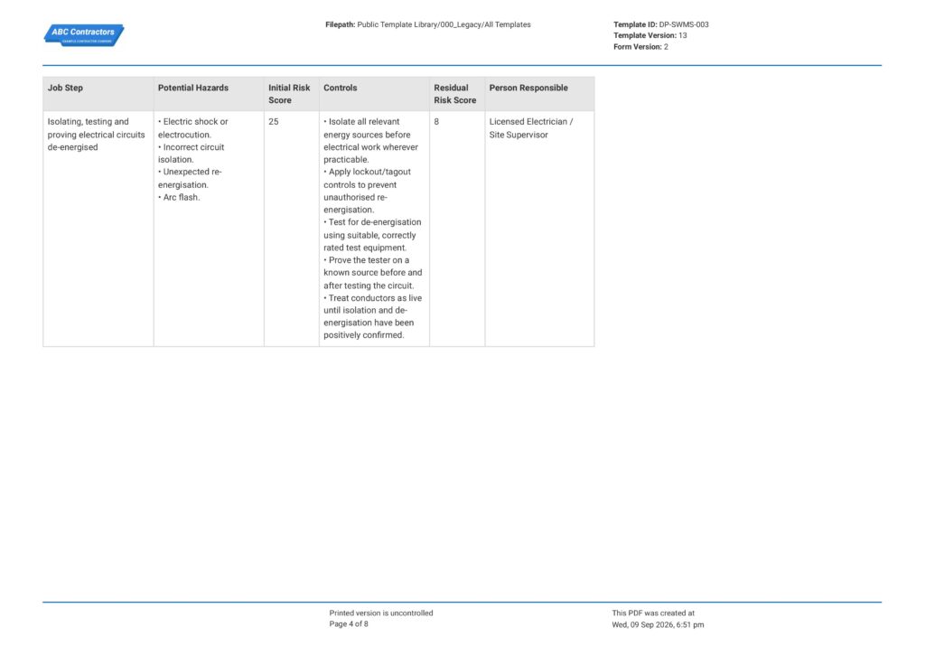 Electrical Works Safe Work Method Statement (SWMS)4