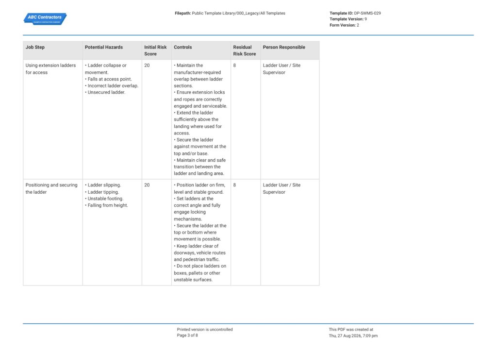 Ladders Safe Work Method Statement (SWMS)3