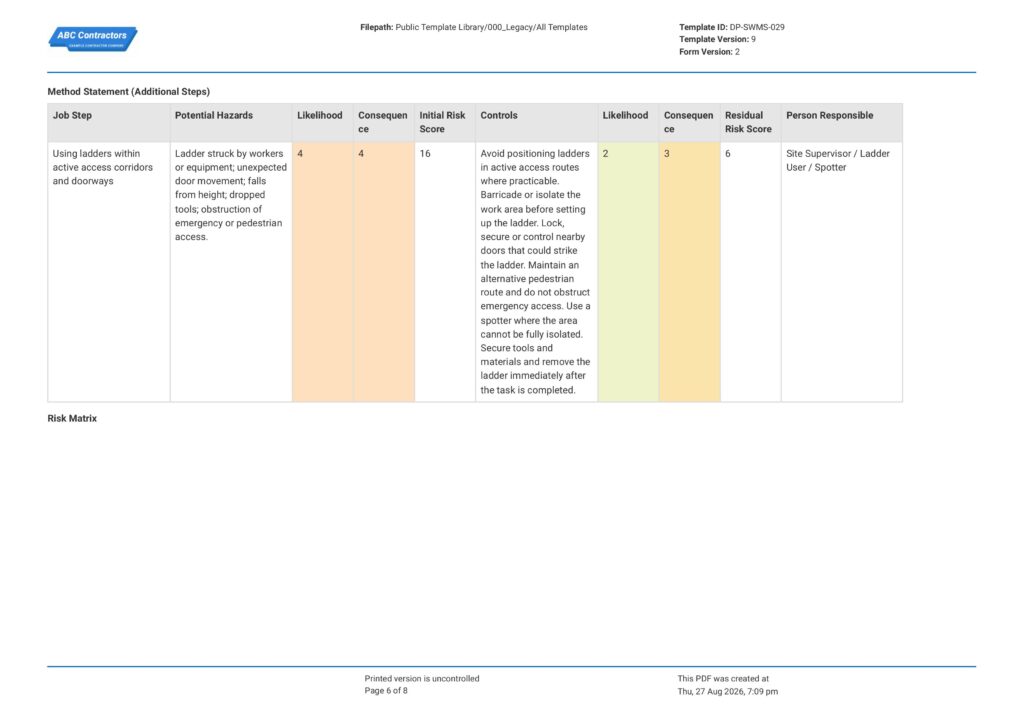 Ladders Safe Work Method Statement (SWMS)6