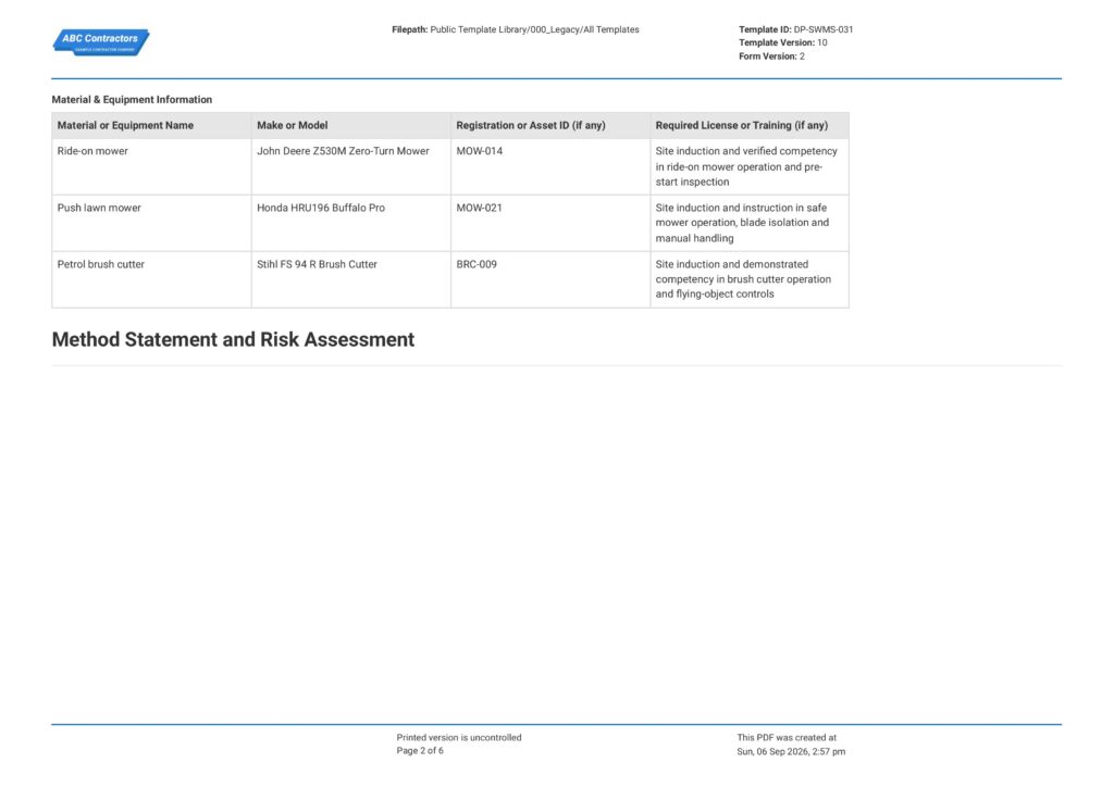 Lawn Mowing Safe Work Method Statement (SWMS)2