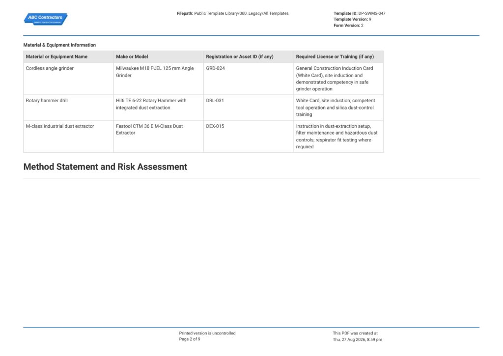 Power Tools Safe Work Method Statement (SWMS)2