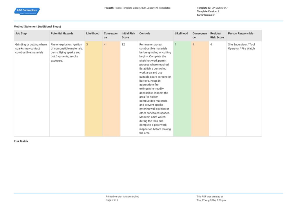 Power Tools Safe Work Method Statement (SWMS)7