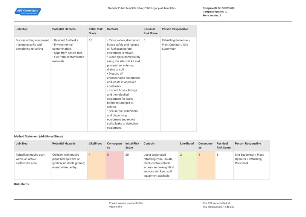 Refuelling Safe Work Method Statement (SWMS)6