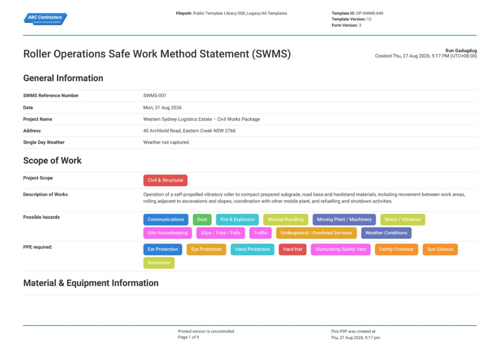 Roller Operations Safe Work Method Statement (SWMS)1