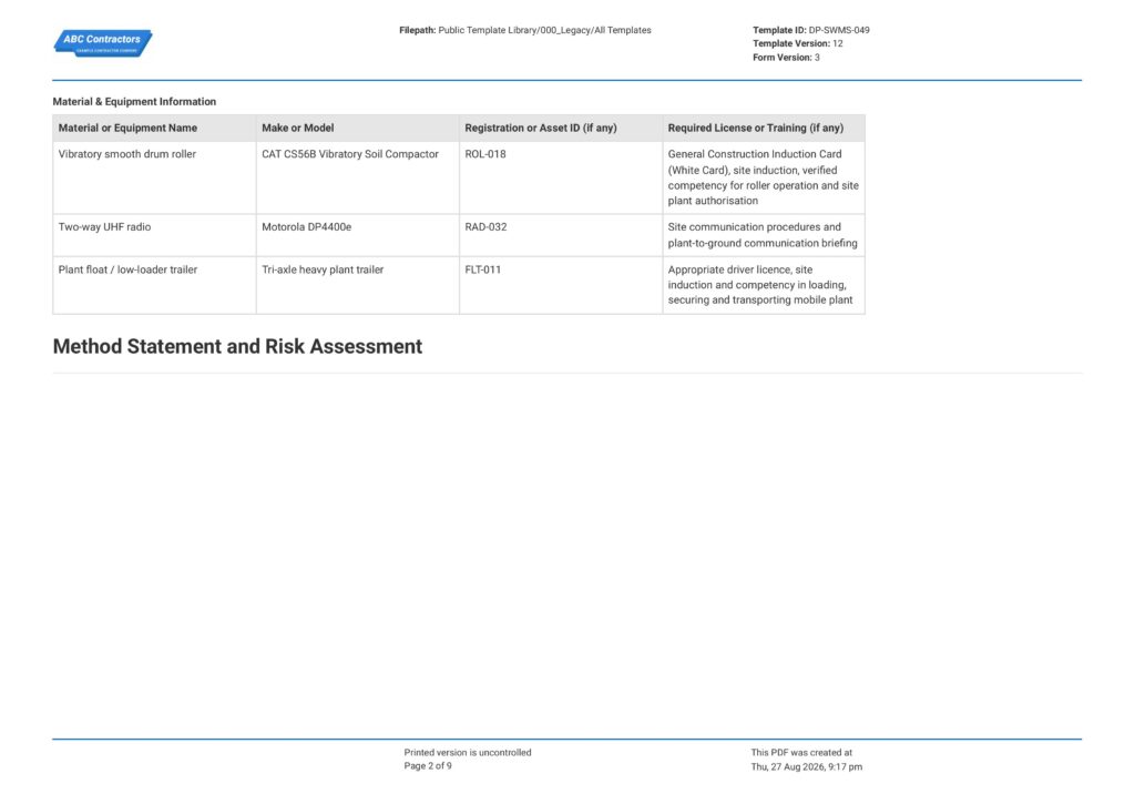 Roller Operations Safe Work Method Statement (SWMS)2