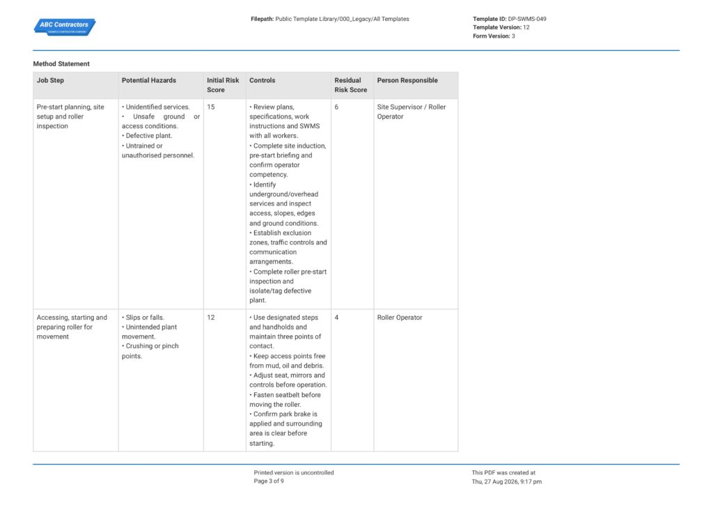 Roller Operations Safe Work Method Statement (SWMS)3