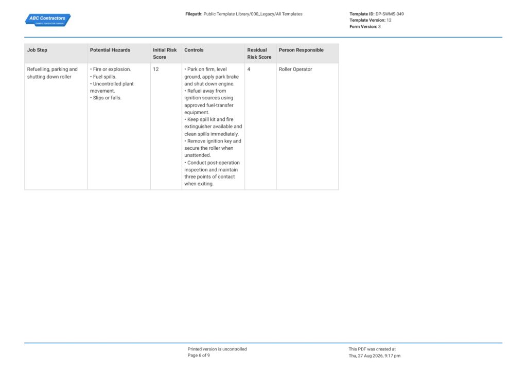 Roller Operations Safe Work Method Statement (SWMS)6