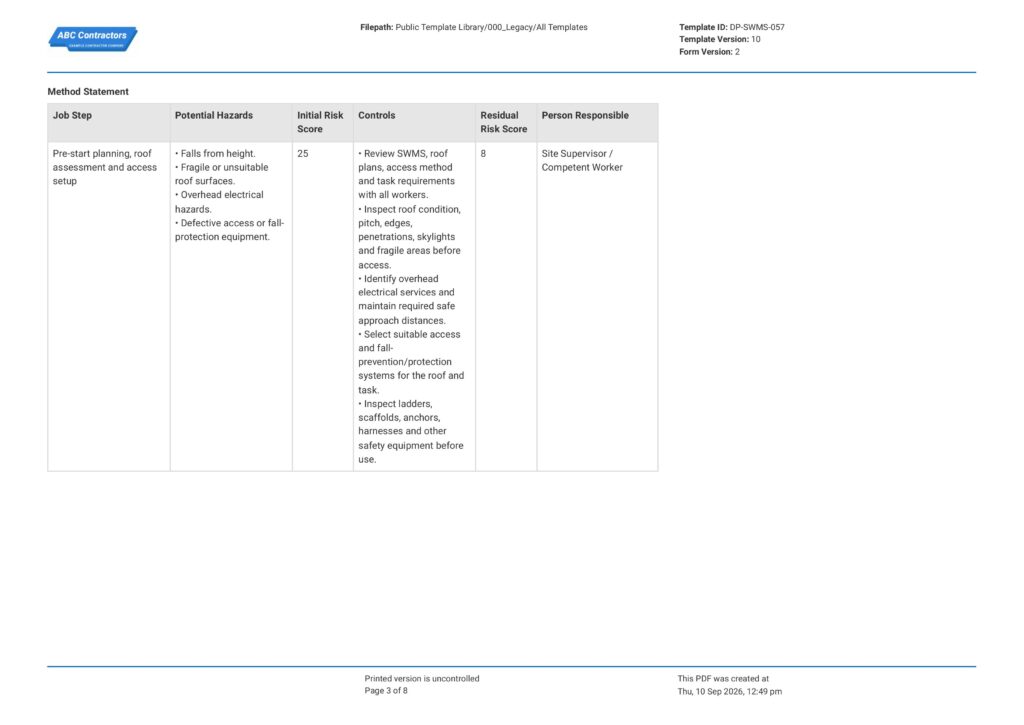 Roof Access Safe Work Method Statement (SWMS)3