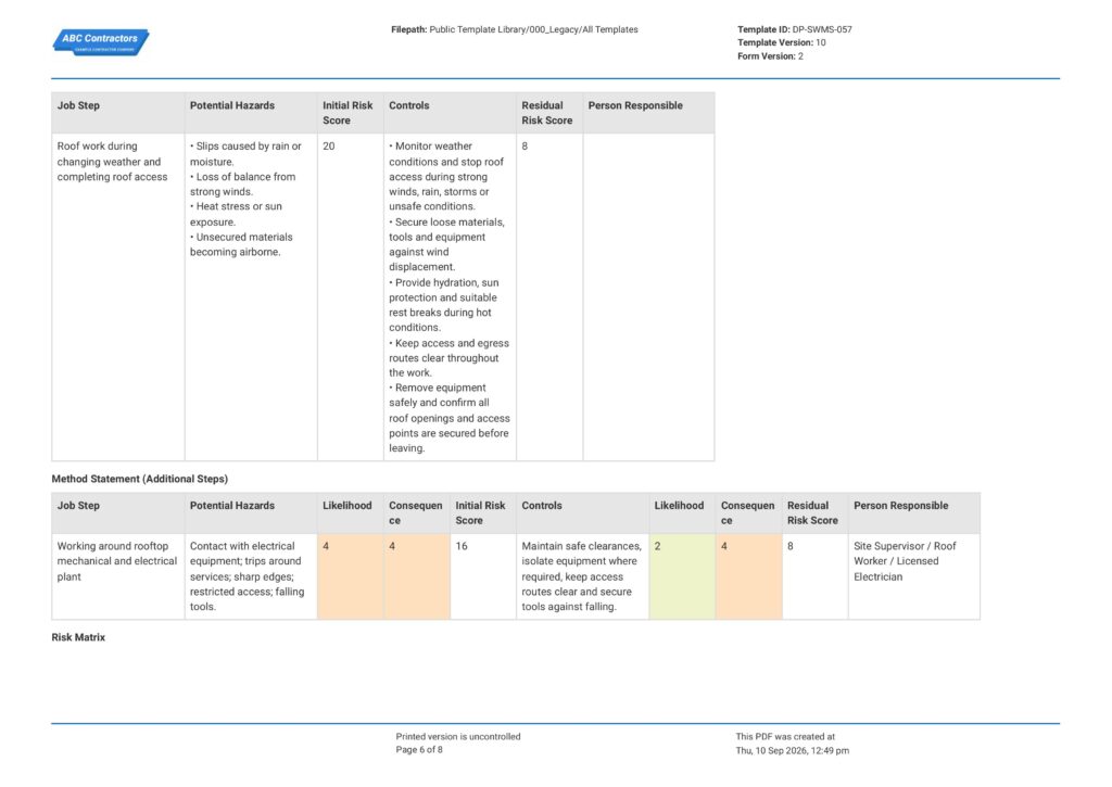 Roof Access Safe Work Method Statement (SWMS)6