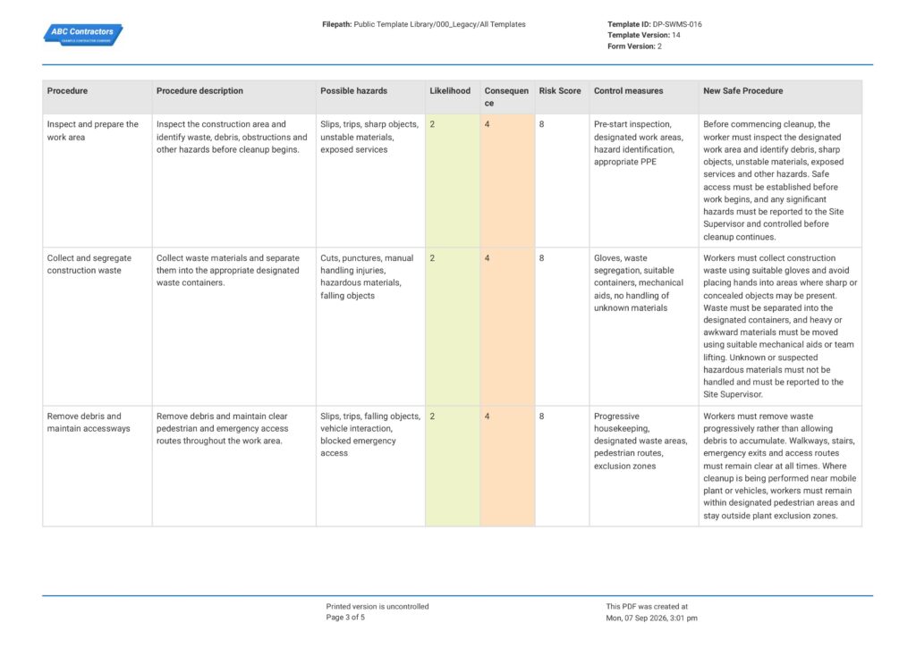 Safe Work Method Statement for Asbestos