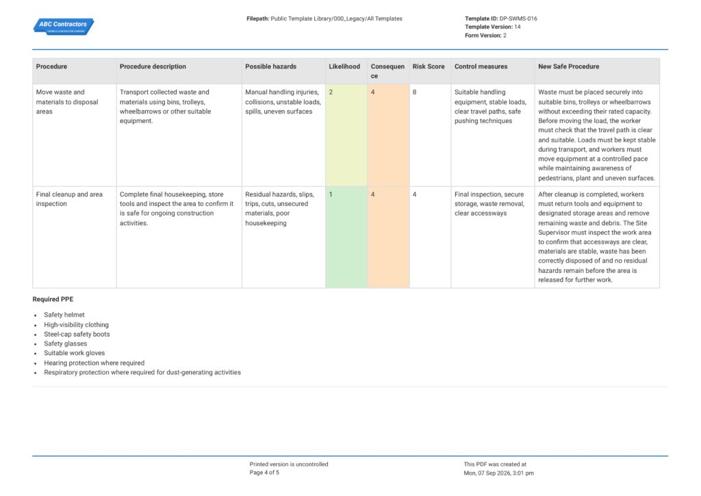 Safe Work Method Statement for Asbestos
