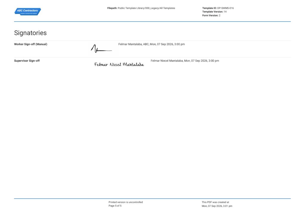 Safe Work Method Statement for Asbestos