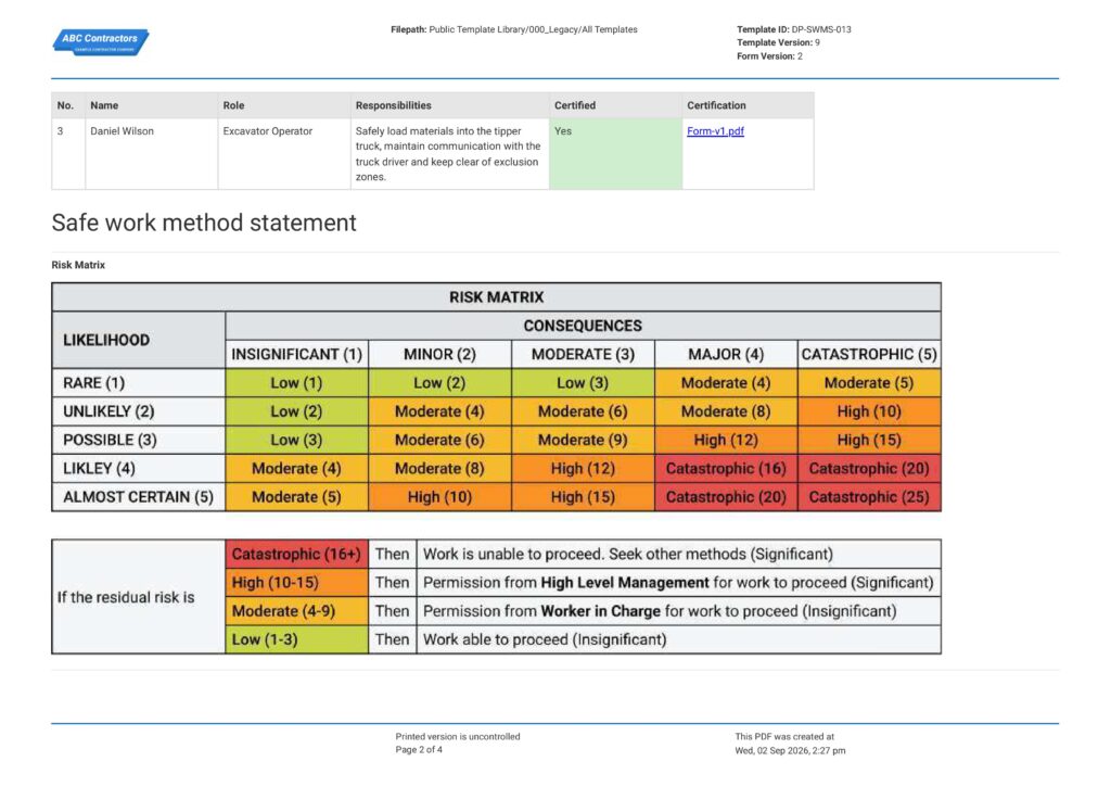 Safe Work Method Statement for Tipper Truck