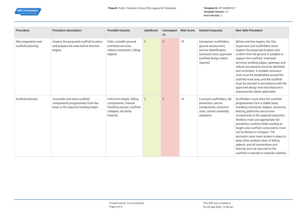 Scaffolding Safe Work Method Statement
