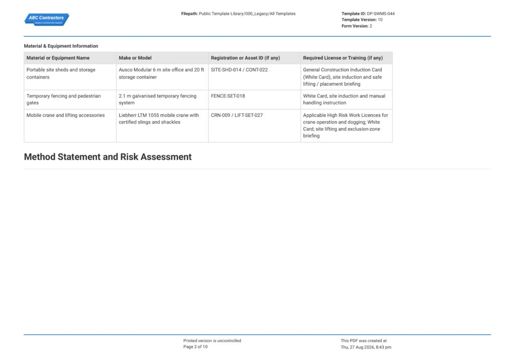 Site Establishment Safe Work Method Statement (SWMS)2