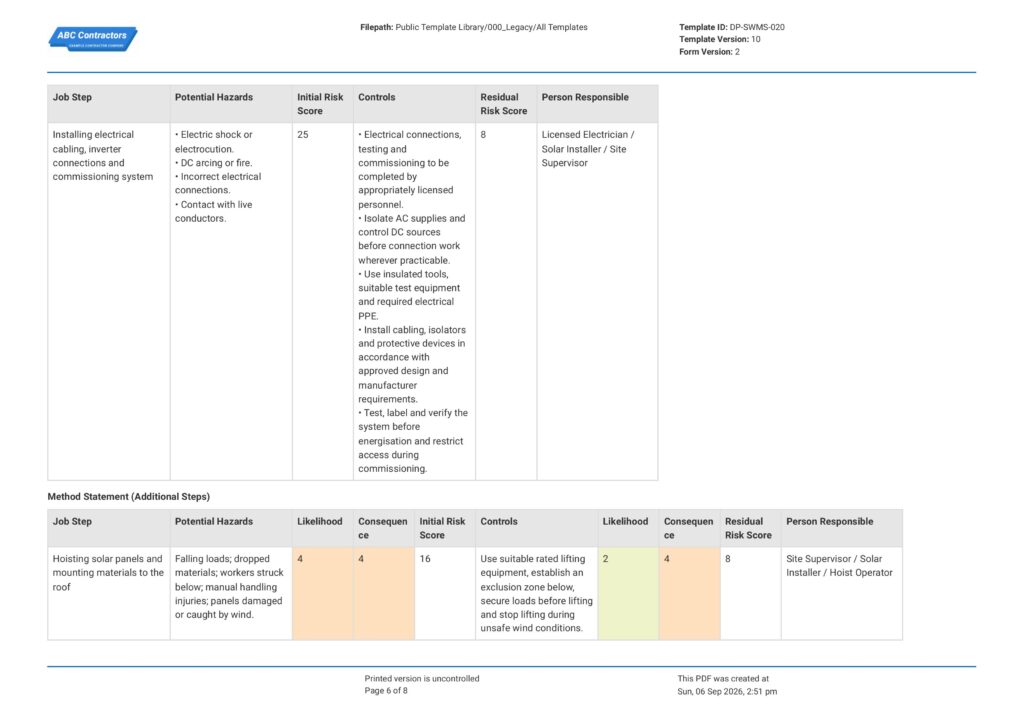 Solar Installation Safe Work Method Statement (SWMS)6